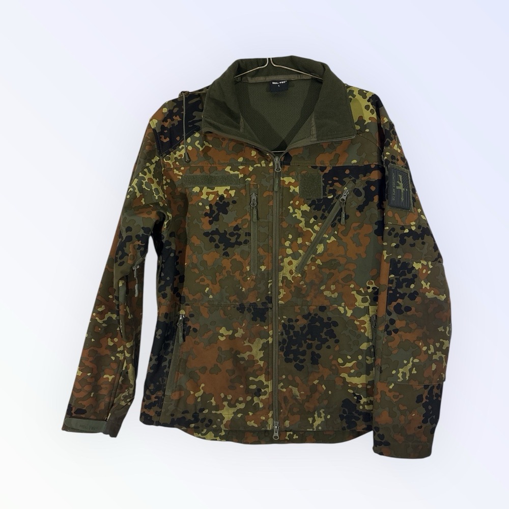 MIL-TEC Softshell‎ tactical jacket SCU 14 German Flecktarn camo hiking LARGE